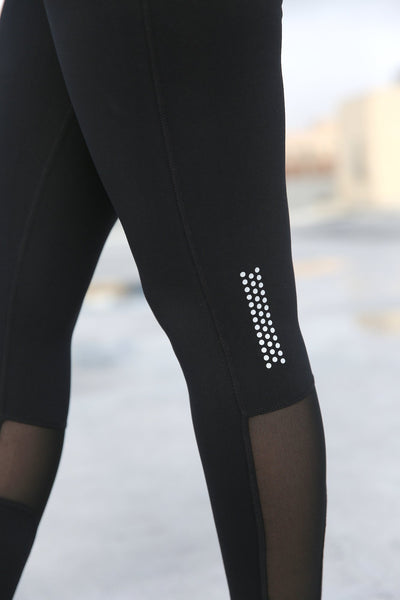 Energique Athletic Leggings with Reflective Strips and Mesh Panels