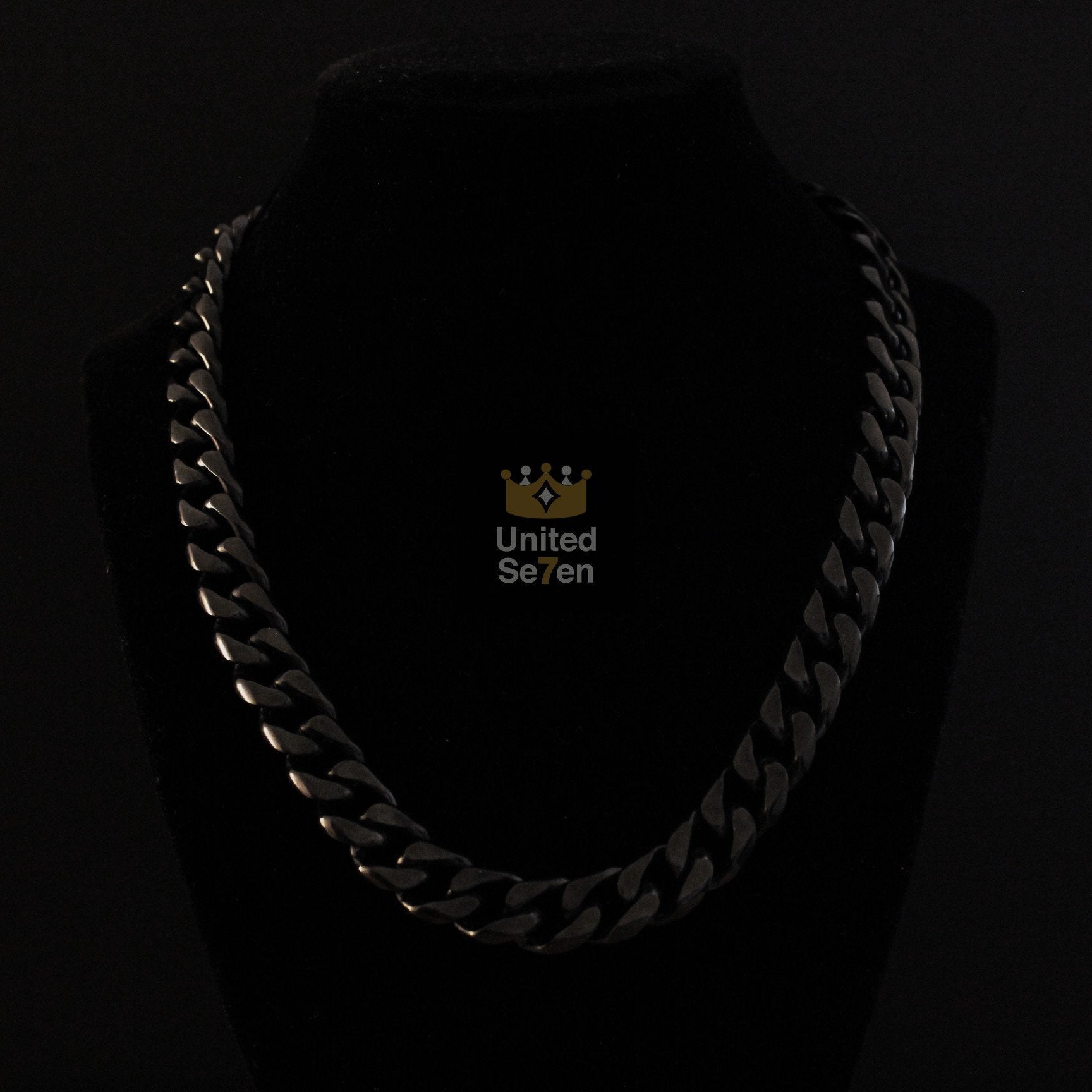 Necklace Piano Black / 12mm (0.47inch) / 71cm (28inches) Stainless Steel Miami Cuban Link Chain United Se7en