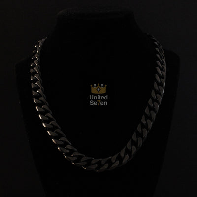 Necklace Piano Black / 12mm (0.47inch) / 71cm (28inches) Stainless Steel Miami Cuban Link Chain United Se7en