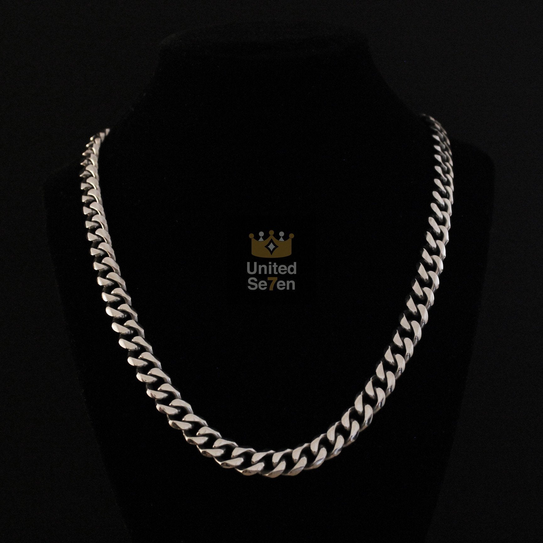 Necklace Satin Silver / 6mm (0.24inch) / 46cm (18inches) Stainless Steel Miami Cuban Link Chain United Se7en