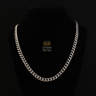 Necklace Satin Silver / 6mm (0.24inch) / 46cm (18inches) Stainless Steel Miami Cuban Link Chain United Se7en