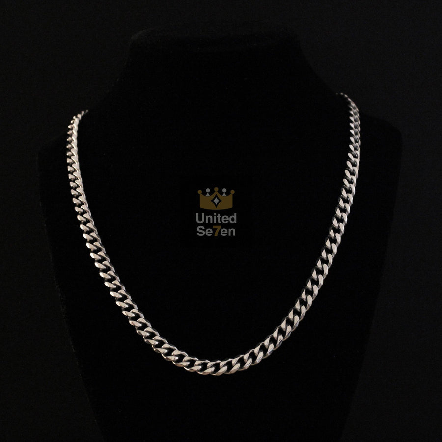 Necklace Satin Silver / 6mm (0.24inch) / 46cm (18inches) Stainless Steel Miami Cuban Link Chain United Se7en