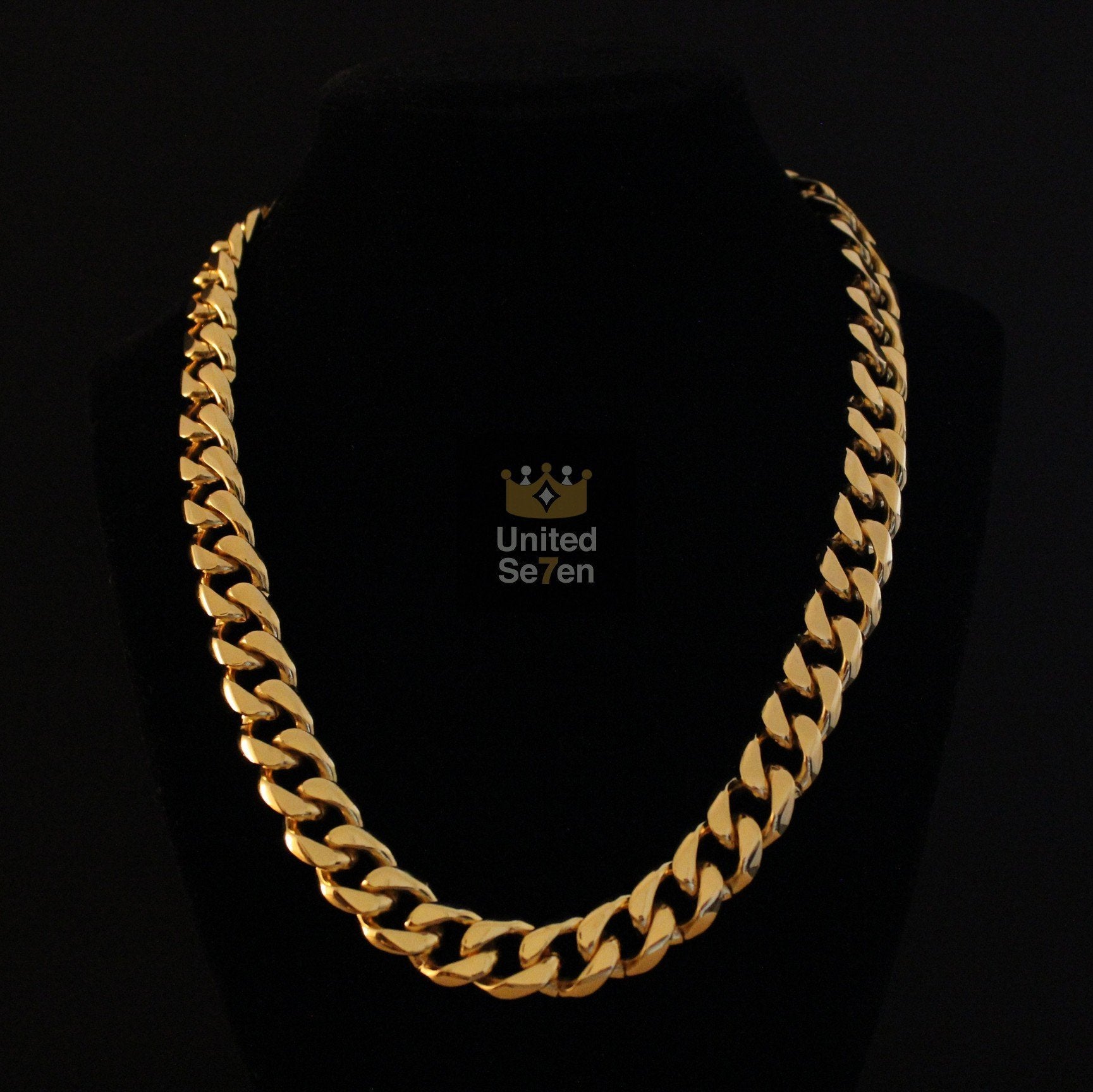 Necklace Vintage Gold / 12mm (0.47inch) / 71cm (28inches) Stainless Steel Miami Cuban Link Chain United Se7en
